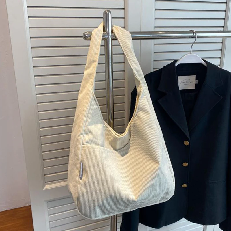 

Зимние вельветовые сумки на плечо для женщин, повседневные сумки для покупок большой вместимости, однотонная сумка для покупок, студенческая сумка