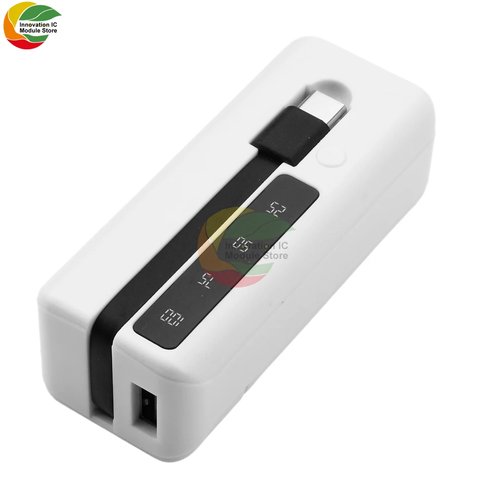 DIY Power Bank Box Flat Head Battery Charger Outer Case Plastic Shell Box with LCD Display Power Bank Case wirh Cable