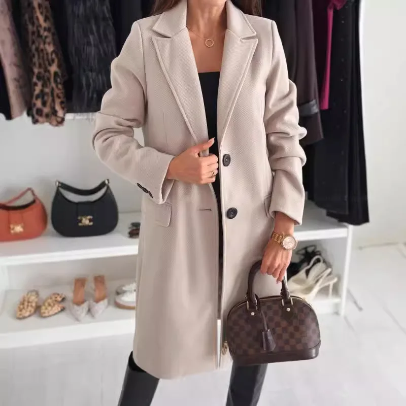 Popular Minimalist Long Sleeved Solid Color Single Breasted Woolen Jacket for Women