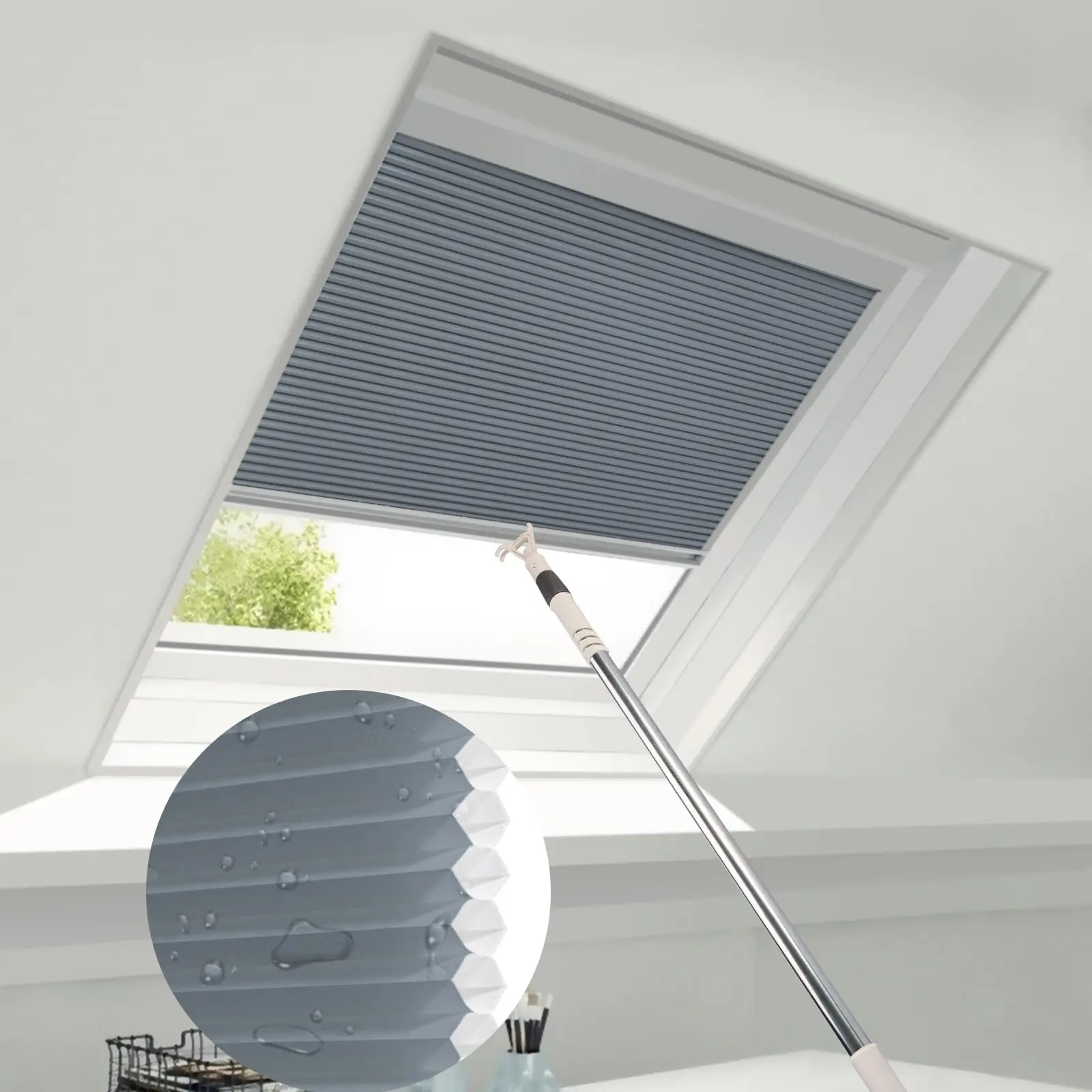 

Manual Honeycomb Blinds for Skylight, Light Filtering Semi-Blackout Solid Fabric Shades, Roof Attic Balcony Cellular