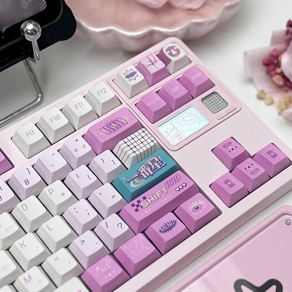 1 Set Love Moon Cosmic Vapor Wave Keycaps PBT Dye Subbed Anime Y2K Key Caps Cherry Profile Lightproof Keycap For Alice Wooting