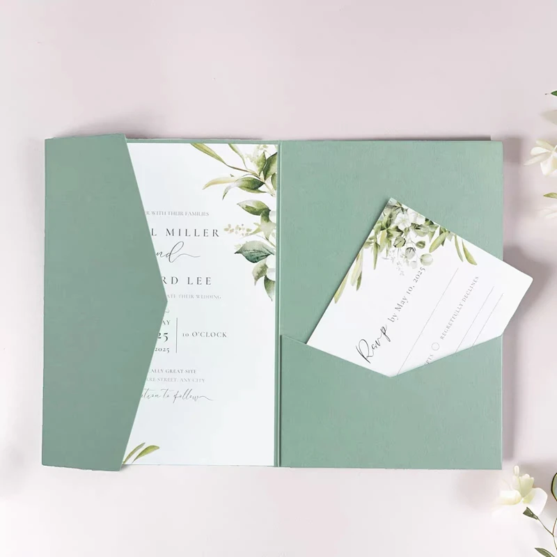 30pcs 18x13cm Green Envelopes for Wedding Invitation Small Business High-grade 250g Paper Stationery Supplies Storage Bag