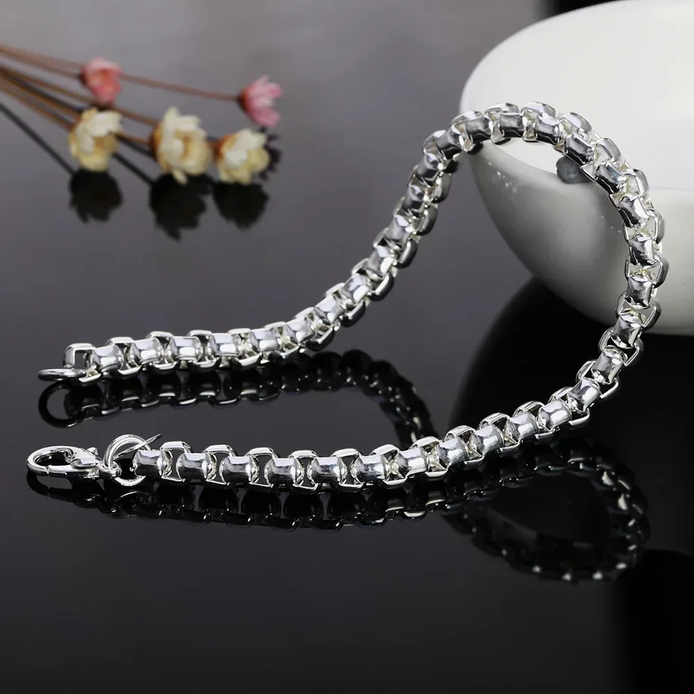 Women's 925 Sterling Silver Box Chain Necklace & Bracelet Set, Engagement Gift