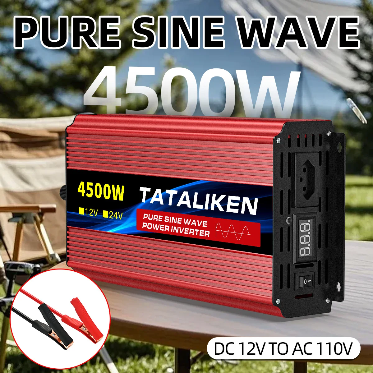 1600W Multi-Power Brazil Compatible Inverter, 12V DC Input to 110V or 220V AC Output, with Digital Screen & Temperature Control