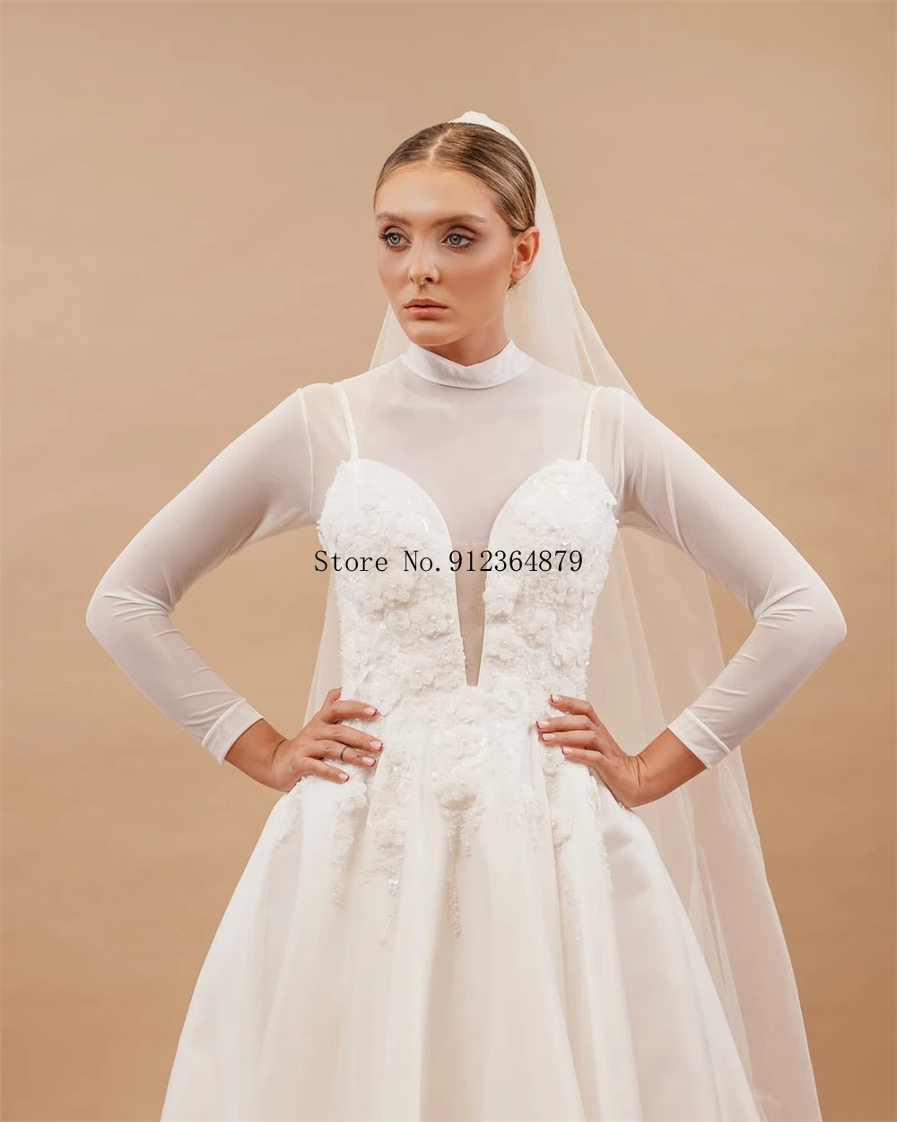 Robe de mariée robe de bal personnalisée avec détail floral 3D robe de mariée élégante avec train robe de mariée luxueuse pour les mariées modestes