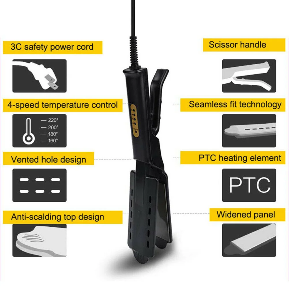 

Профессиональный четырехскоростной термостат, шина для прямых волос, черный портативный компактный размер, двухрядная вентиляция, влажная, сухая, титан