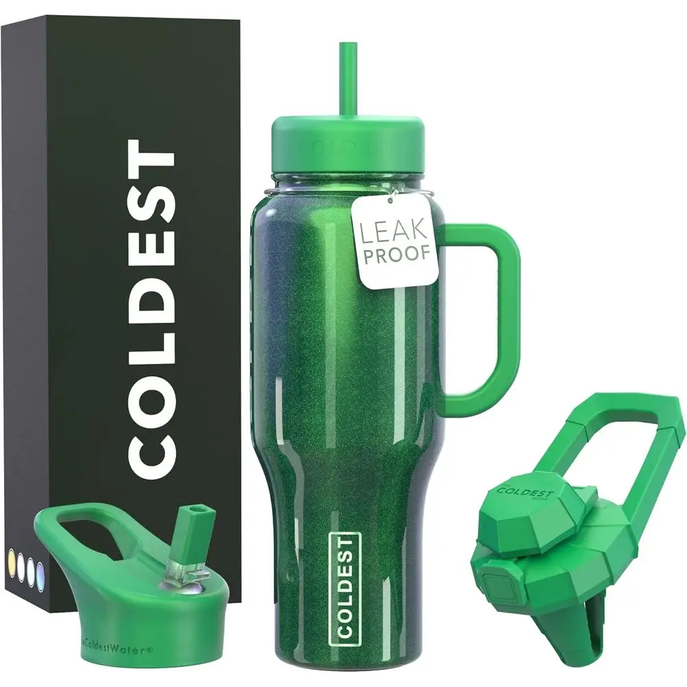 

Leak-Proof Insulated Tumbler with Handle, Straw, and Lid (3 Lids), Stainless Steel, 36 oz, Enchanted Green