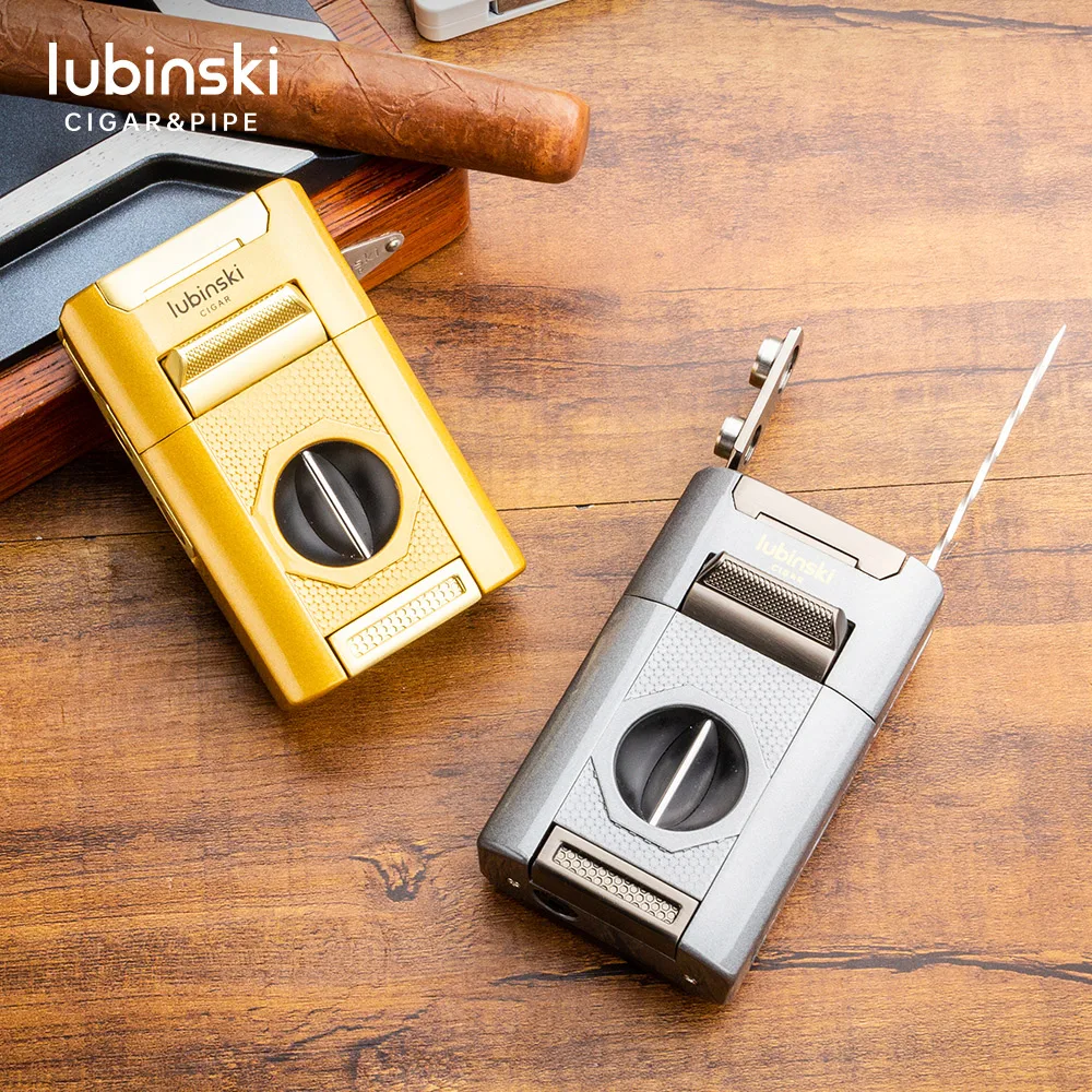 2025 LUBINSKI Factory Semi-automatic Cigar Lighter Whit Cutter Stainless Steel Cigar Cutter