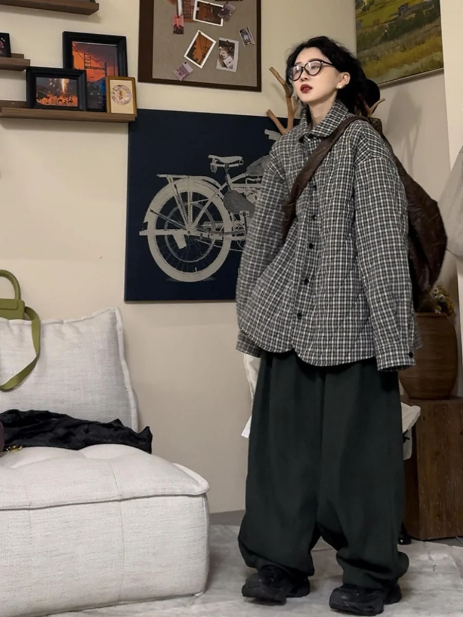 

Women's Loose Fit Quilted Cotton Jaet Warmth Bread Sle Faionable Plaid down Coat Korean Version Zipper Closure Long Sve