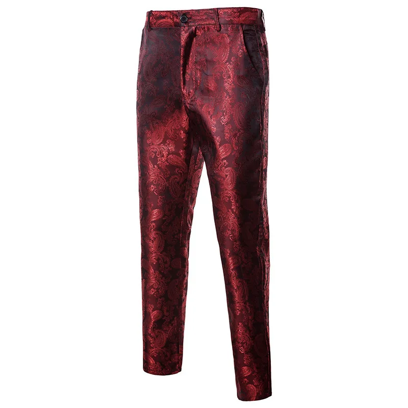 Spring Thin Purple Floral Suit Pants Men, Wedding Party Dresses Pant, Fashion Casual Trousers, Gold Red Black Pantalones Hombre