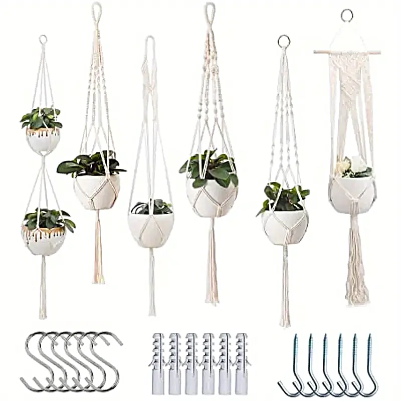 

Hanging Basket Hanger for Green Plant, Woven Macromay Flower Holders, Boho Cotton Rope, Home Garden and Courtyard, 6 Pack