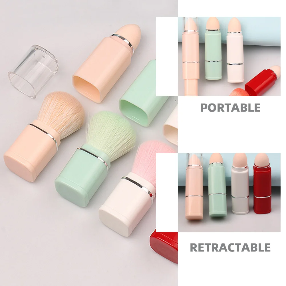 Pincel de maquiagem retrátil portátil 2 em 1 macio rosto blush fundação pó solto escova ferramenta para mulher