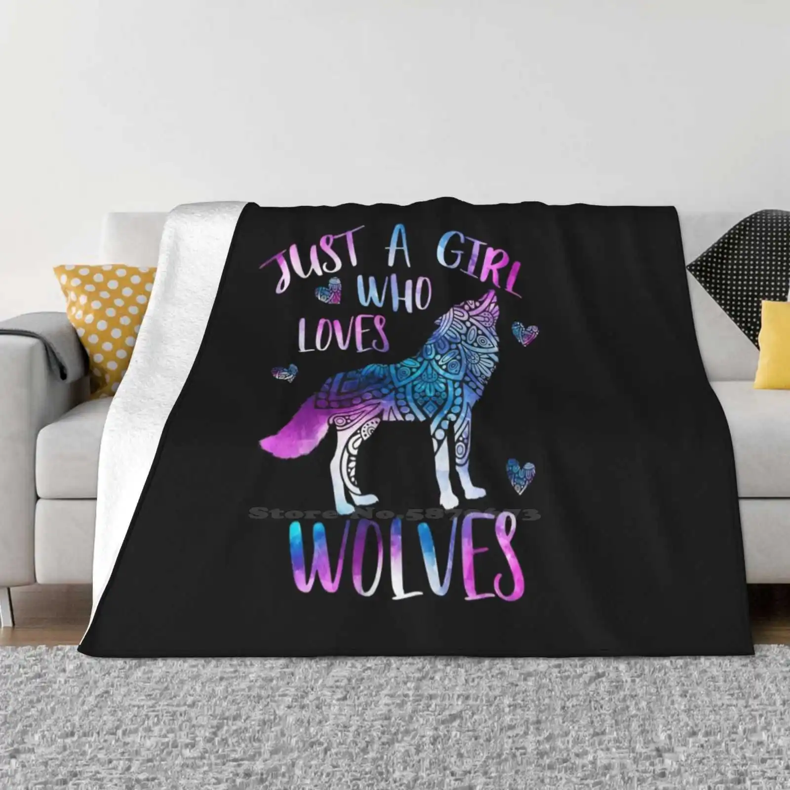 Just A Girl Who Loves Wolves New Selling Custom Print Flannel Soft Blanket Full Moon Night Creatures Grey White Timber Artic