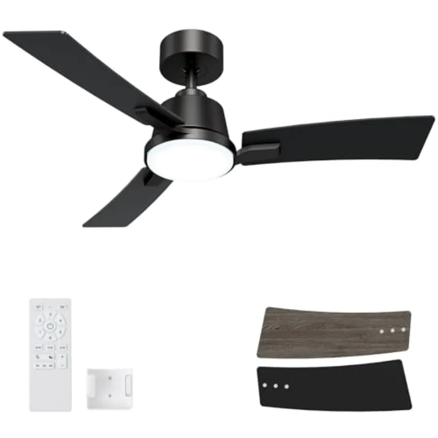 

42 Inch Ceiling Fans with Lights, Low Profile Ceiling Fan, Modern Flush Mount, Reversible 6 Speeds, 3CCT Dimmable Noiseless Bla