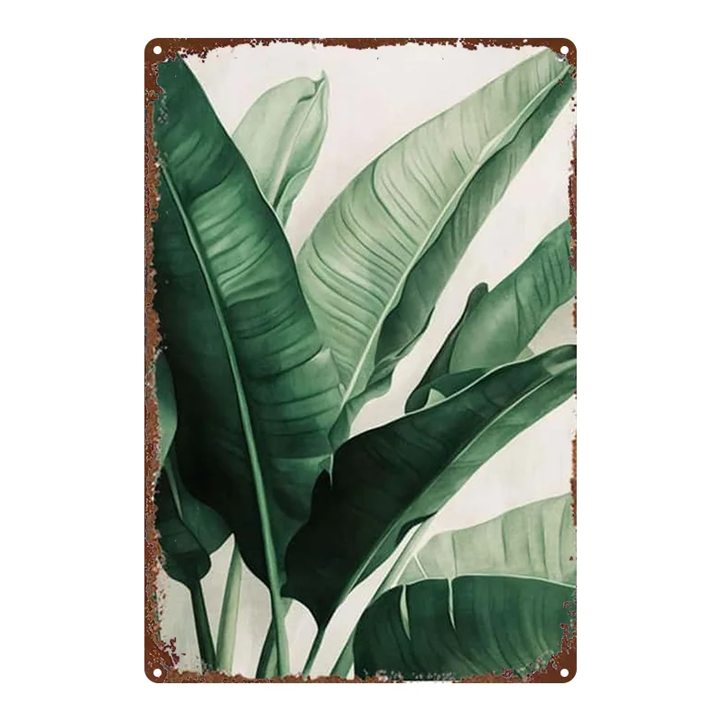 Tropisches Palmblatt-Eisenmetall-Blechschild, 20,3 x 30,5 cm, rustikale botanische Wanddekoration
