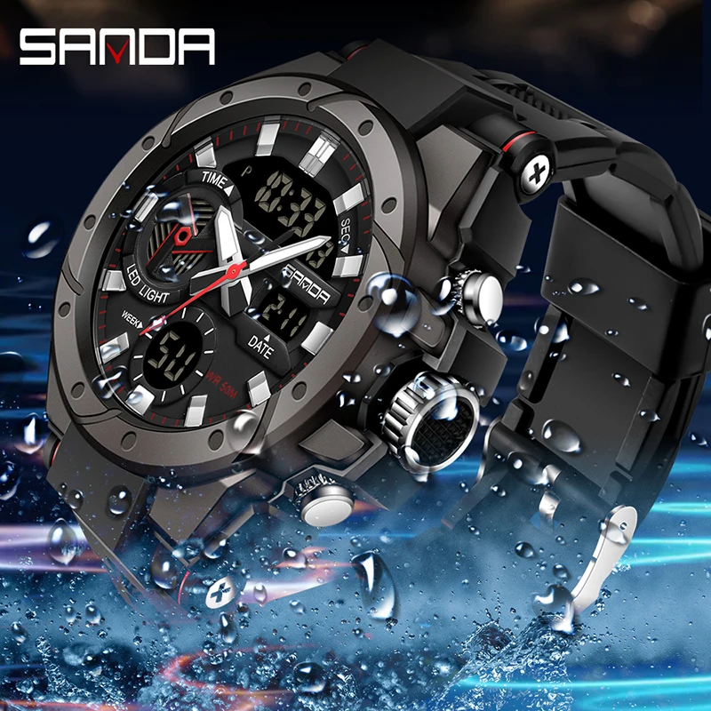 SANDA Brand Electronics Watch Men Sport Alarm Clock Waterproof Stopwatch Chronograph Men\'s Wristwatches Quartz Digital Watches