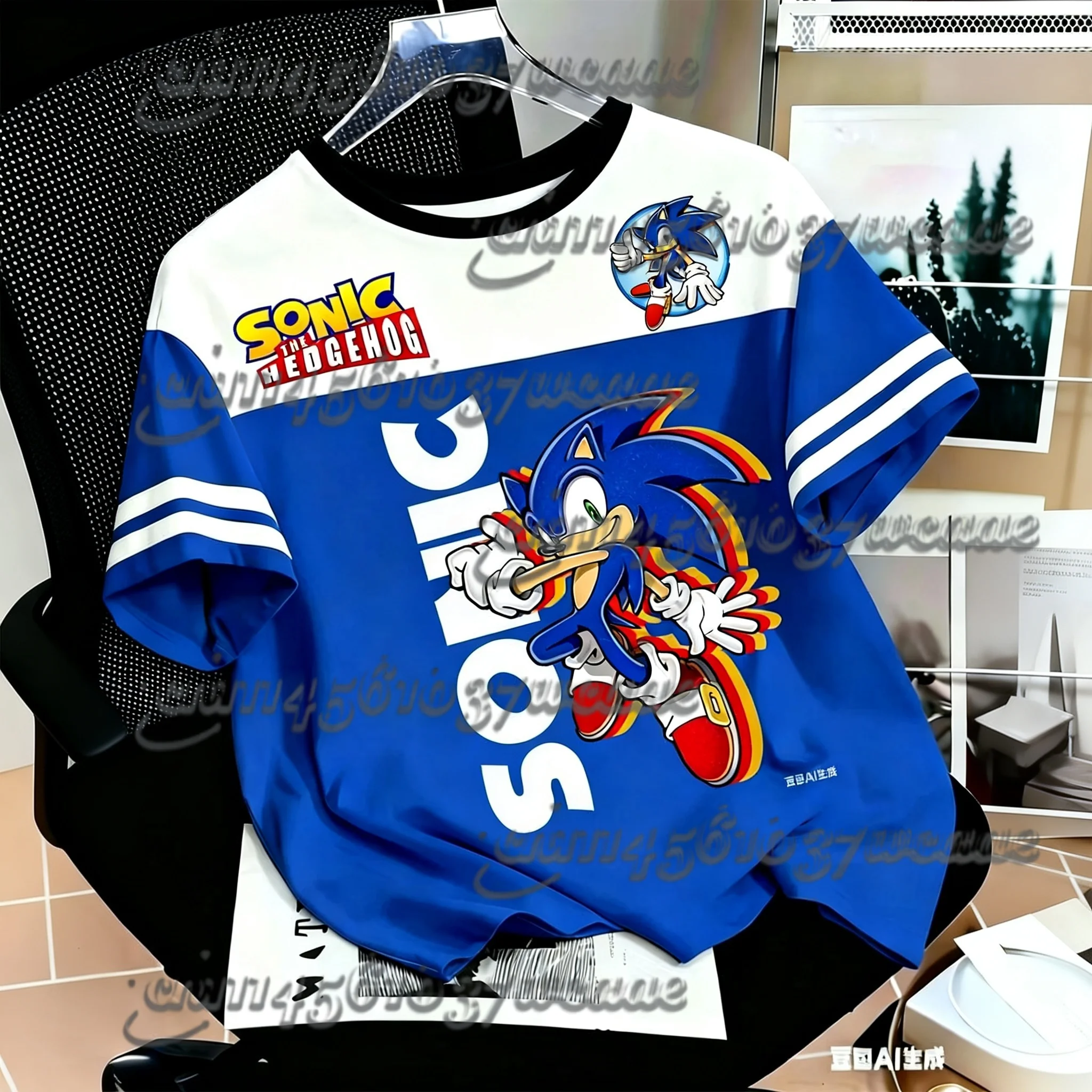 Blue The Hedgehog Sonic Tails  Graphic Printed Jersey Anime Game Fan Tee Fashion Street Wear Y2k Top Adult T-ShirtFamilyMatching