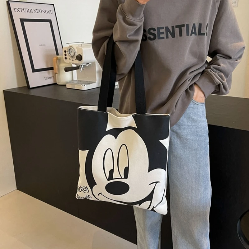 Disney Mickey Mouse Canvas Shoulder Bag for Women Fashion Cartoon Tote Reusable Shopping Bags Woman Handbags Large Travel Bags