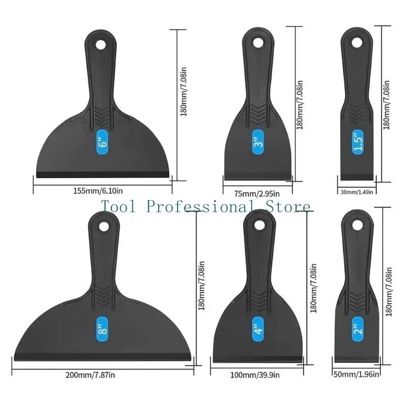 57QF Surface Surface Putty Knife Set 6 Kích cỡ Máy quét thìa nhựa cho giấy tường, sửa chữa vách thạch cao và cạo sơn