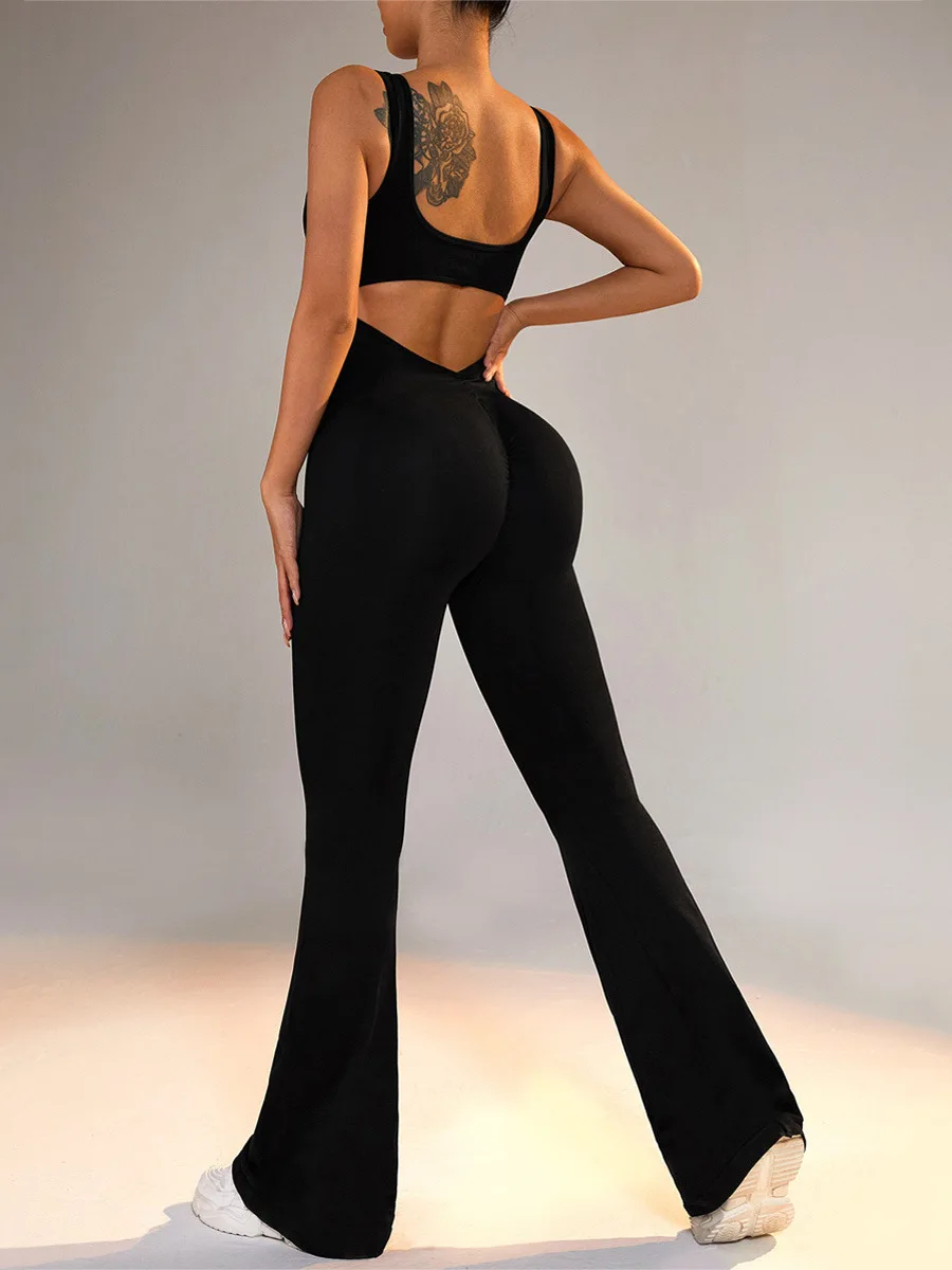 

High-Waisted Yoga Bodysuit Fitn Clothing Butt-Lifting Tight Fit One-Piece Yoga Suit Polyester Fiber Regular Thin