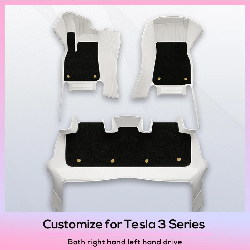 For Tesla Model 3 Custom Fit Car Accessories Floor Mat Interior Cowhide for Highland of 2024 for Front and Rear Seat