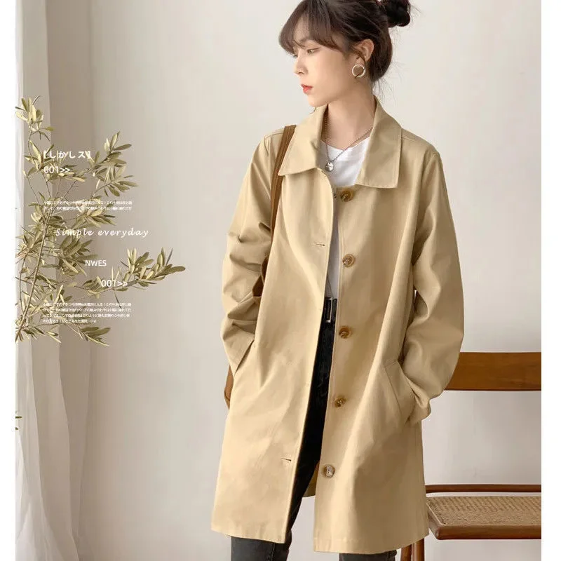

Windbreaker Women Long Style Minimalist Trendy 2025 Spring and Autumn Korean version Loose Student Solid Color Versatile Coat WF