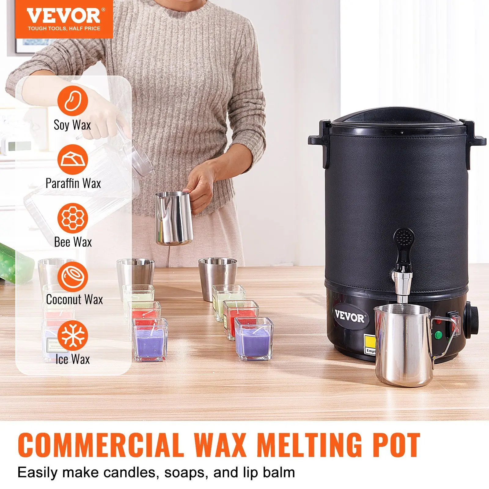 Wax Melter for Candle Making, 6.5 Liter Large Electric Wax Melting Pot Easy Pour Spout, 9-level Temperature Control, Easy Clean