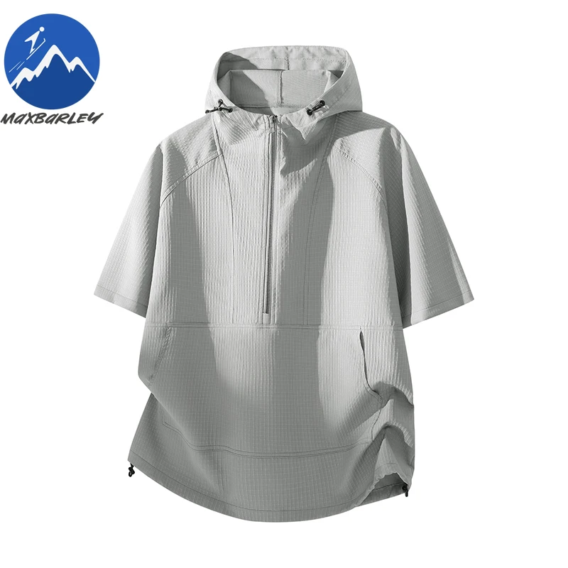 

Мужская летняя куртка Maxbarley 2026 с капюшоном и молнией до середины груди, для активного отдыха, с защитой от солнца, повседневная спортивная одежда, молодежная дышащая легкая куртка
