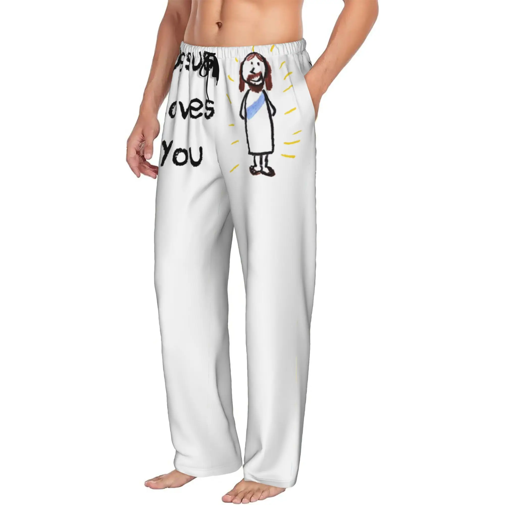 Custom Jesus Pajama Pants Sleepwear Men's Elastic Waistband  Sleep Lounge Bottoms with Pockets