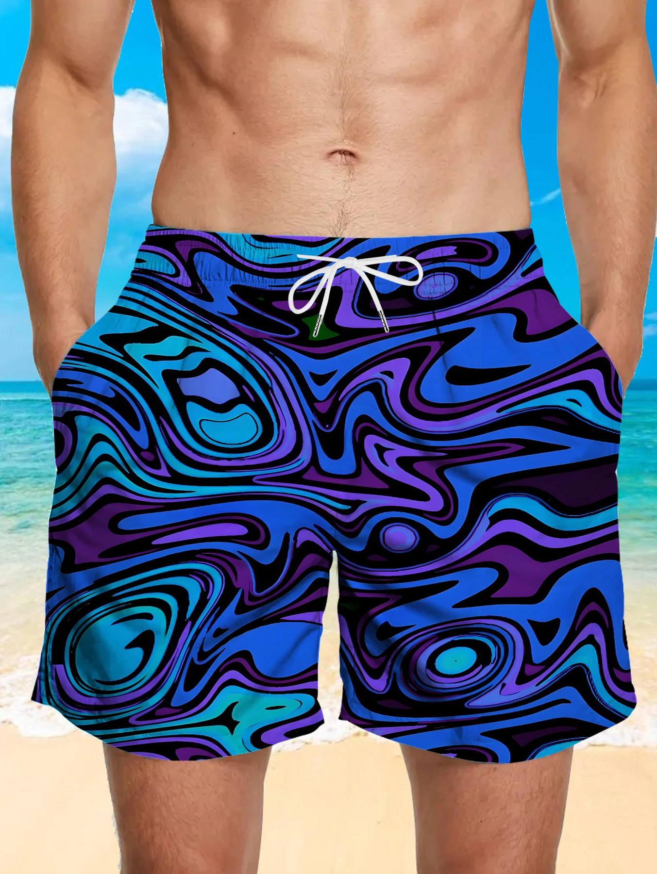 

Sports Quick Dry Polyester Shorts Men Full Print Digital Pattern Casual Swim Trunks