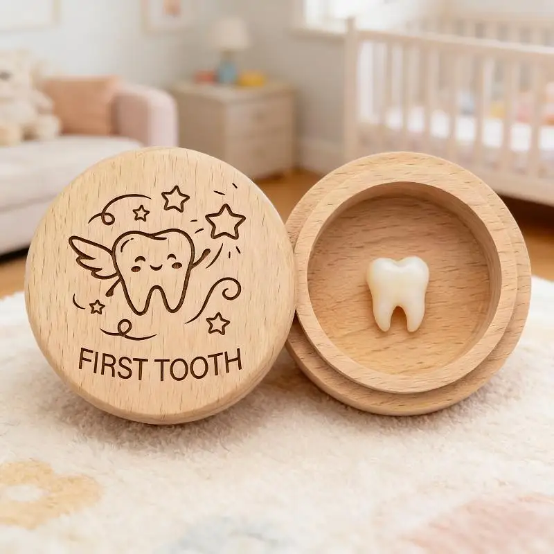 1Pcs Durable Collecting Teeth High Quality Baby Tooth Box Save Gifts Natural Solid Beech Wood Milk Teeth Organizer With Lid