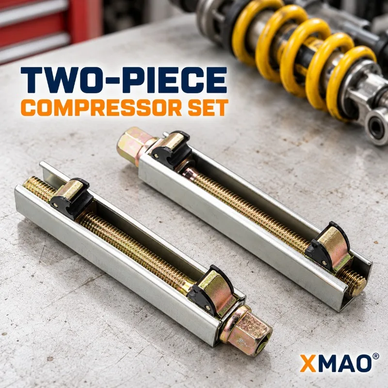2PCS Motorcycle Shock Absorber Spring Compressor, Manual Coil Spring Service Tool with Threaded Rods and Protective Hook Jaws