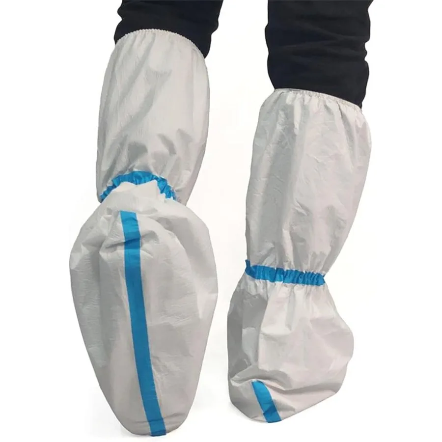 ZMDREAM 일회용 무릎 높이 부츠 및 신발 커버 6쌍 산업 안전 실험실 보호용 미끄럼 방지 방수 흰색 부츠