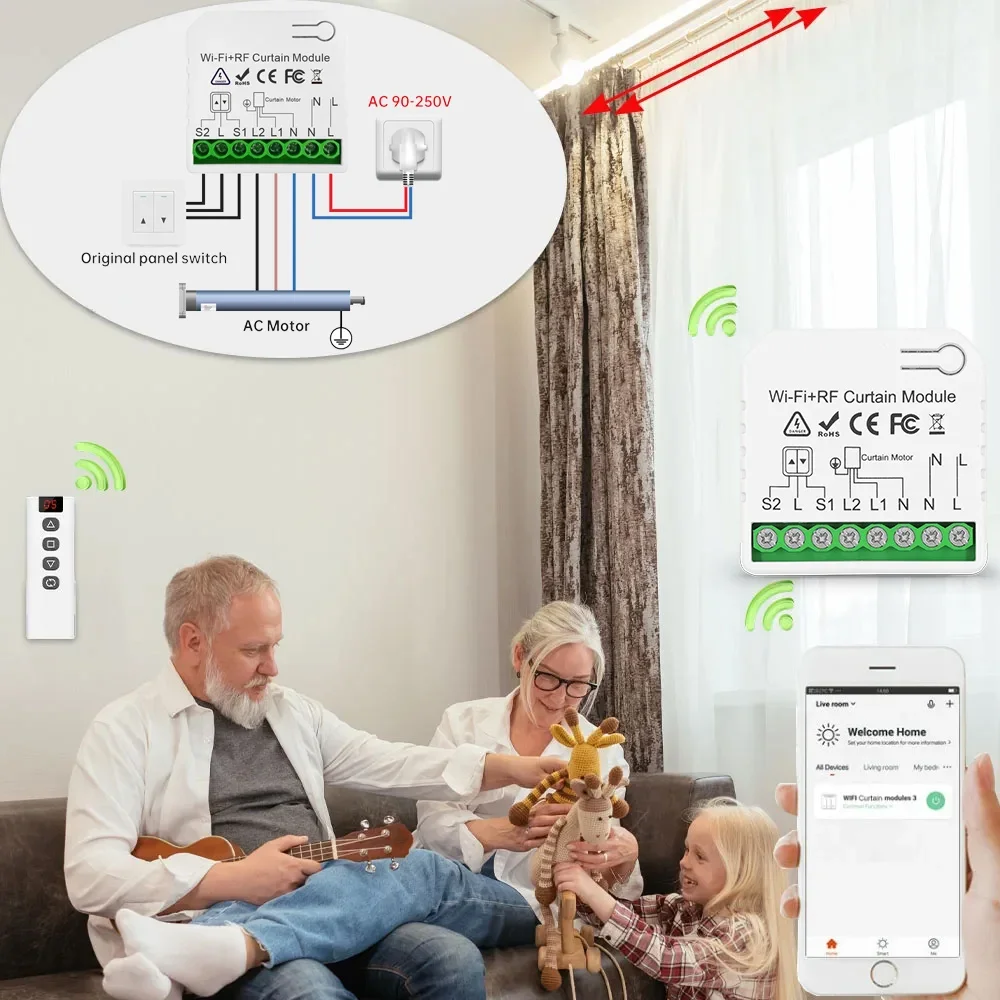 Wifi Rf Curtain Switch Tuya Smart Life Roller Shutter Module 433mhz Transmitter Remote Control Window Blinds Alexa Google Home