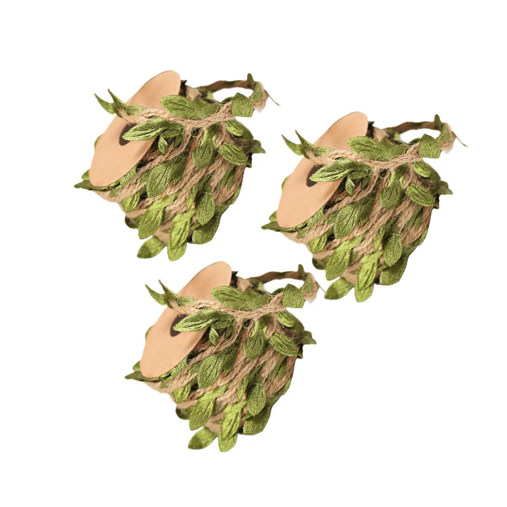 

3 Roll Simulated Leaf Wedding Ribbon Band Linen Rope Decoration Strap for Gift Wrapping Packaging Party Hanging Supplies