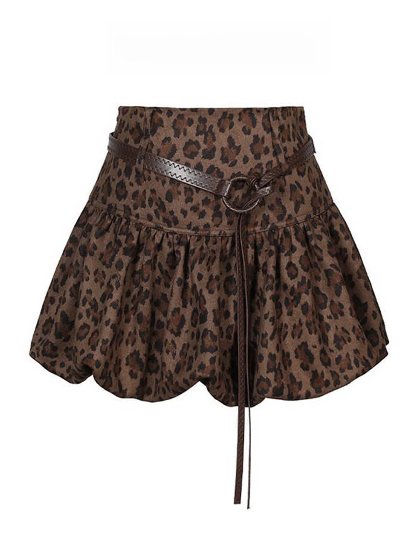 Retro Leopard Print Woolen Puffy Half Skirt Women's Autumn Winter New Style High Waist Slim A-Line Bloom Short Skirt