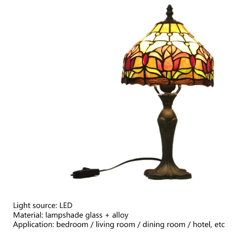 ABRIL-Abajur Tiffany Glass, LED Creative, Arte Retro, Iluminação de Mesa, Decoração de Moda para Casa, Quarto, Cabeceira