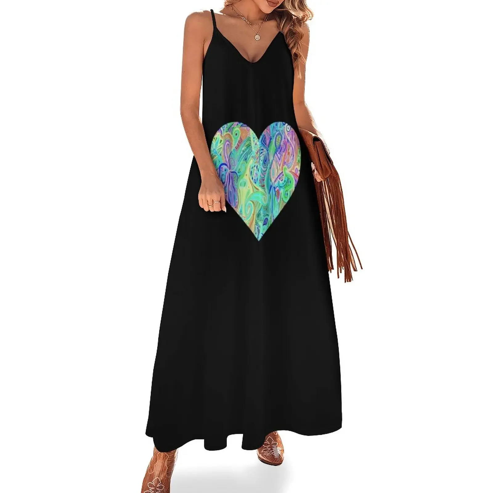 Extreme Neon Glow Black Light Rave Heart Party Sleeveless Dress dress women elegant luxury Dress woman