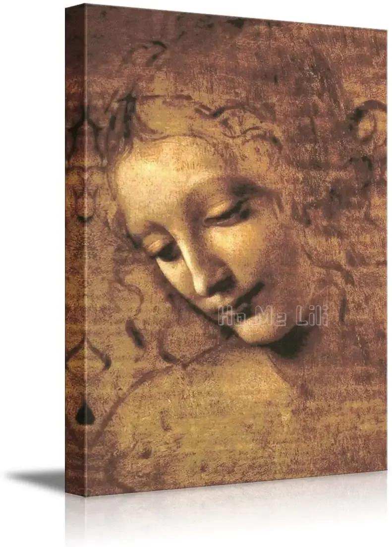 The Head Of A Woman By Leonardo Da Vinci Famous Fine Art Reproduction World Famous Painting 