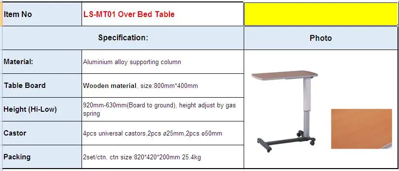 طاولة طعام مستشفى تجارية مخصصة للبيع بالجملة طاولة طعام مستشفى قابلة للتعديل مع عجلات لكبار السن #3