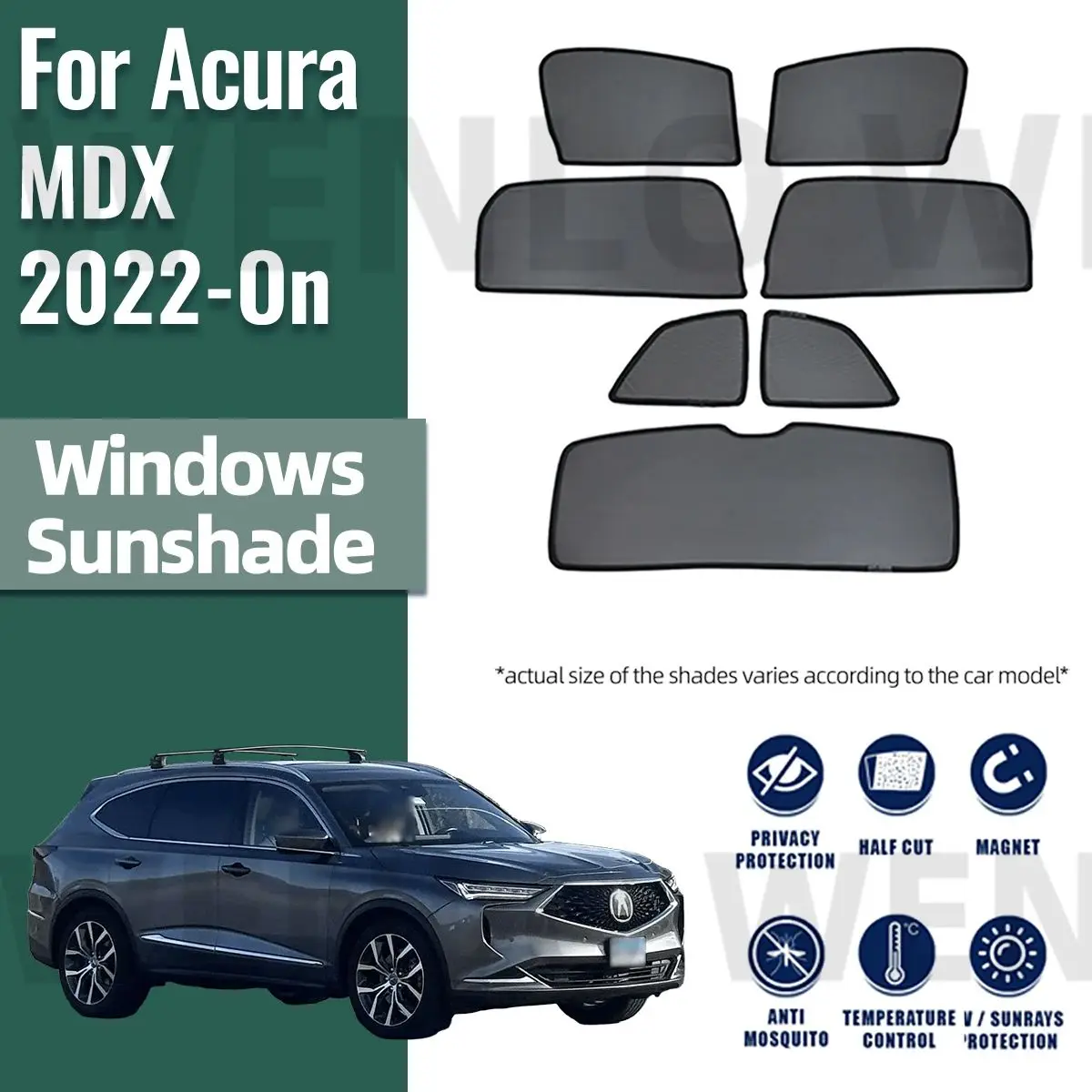 

For Acura MDX 2021 2022 2023 2024 2025 2026 Car Sunshade Front Windshield Magnetic Mesh Curtain Rear Side Window Sun Visor Shade
