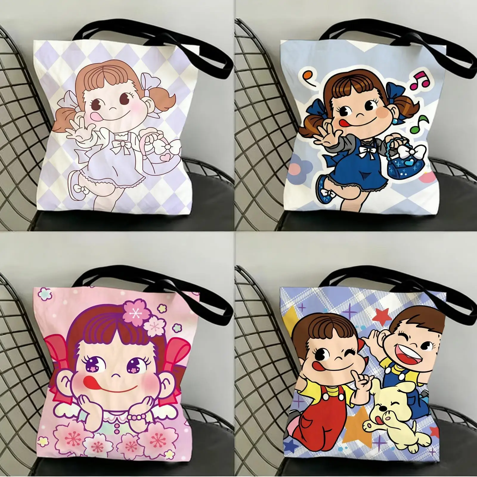 

Candy Brand F-Fujiya Storage Bags Canvas Double-Sided Print Shopping Bag Large Capacity Aesthetic Reusable Tote Bag