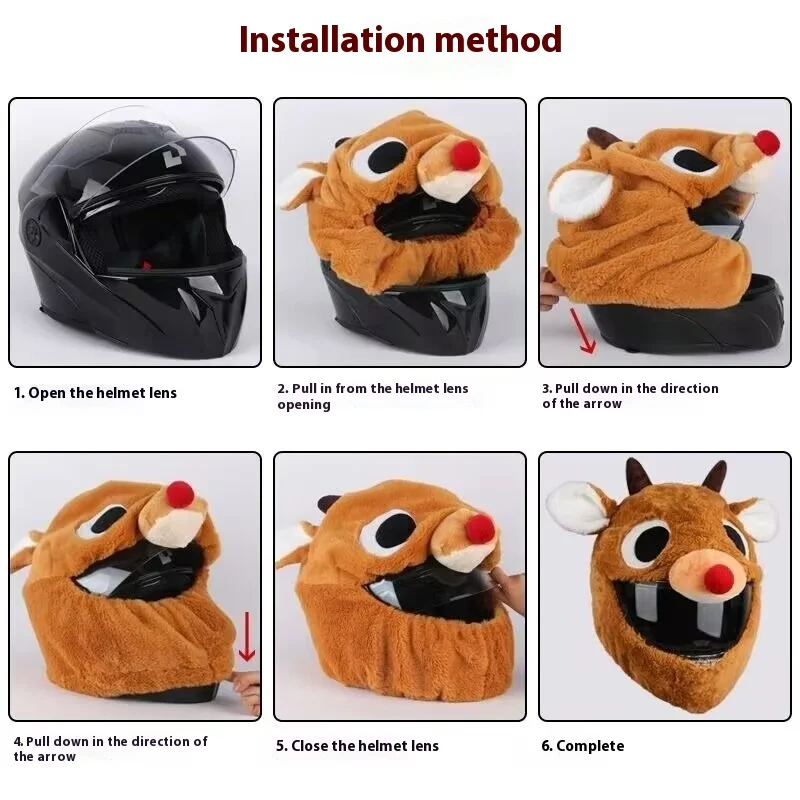 Universal Motorrad Weihnachten Helm Abdeckung Cartoon Elch Santa Claus Flauschigen Plüsch Set Weihnachten Cosplay Spleißen Kopf Abdeckung – Detail 1
