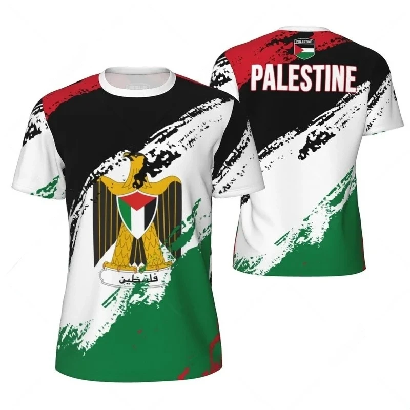 موضة فلسطين العلم كرة القدم تي شيرت للرجال الصيف الاتجاه الشعار الوطني ثلاثية الأبعاد مطبوعة الرياضة تيز عادية المتضخم الاطفال بلايز