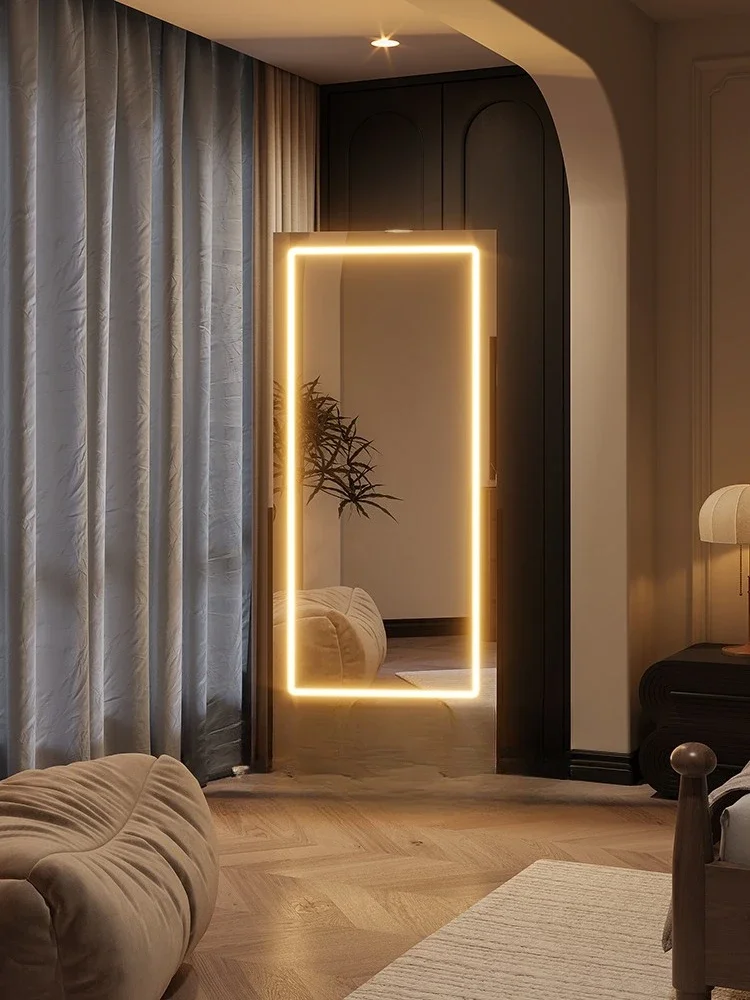 Removable dressing mirror, walnut bedroom full-length mirror, floor mirror, storage magazine rack, newspaper rack