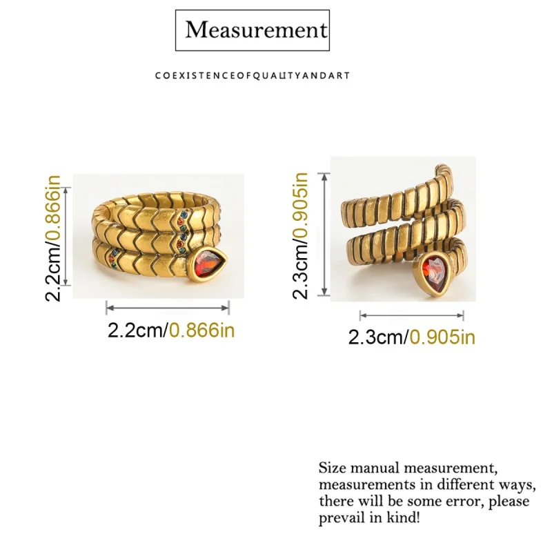 Vintage Antique Snake Rings Retro Spiral Layered Striped Red Crystal For Woman Luxury Quality Jewelry Copper Girls Fashion New
