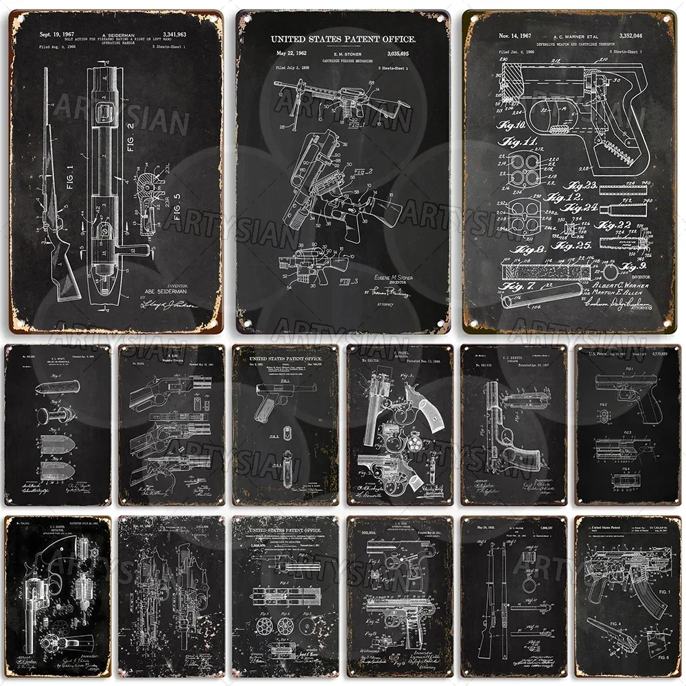 Patent Metal Plaque E.T. Starr Revolver N. King Magazine Firearm C. Foehl Revolver C.J. Ehbets Bullet Pachmayr Double Barrel Gun