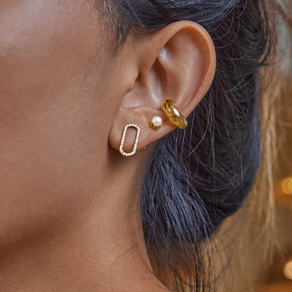 Aikoer simples clássico pérola orelha studs oco geometria elíptica strass brincos feminino jóias presente para ela