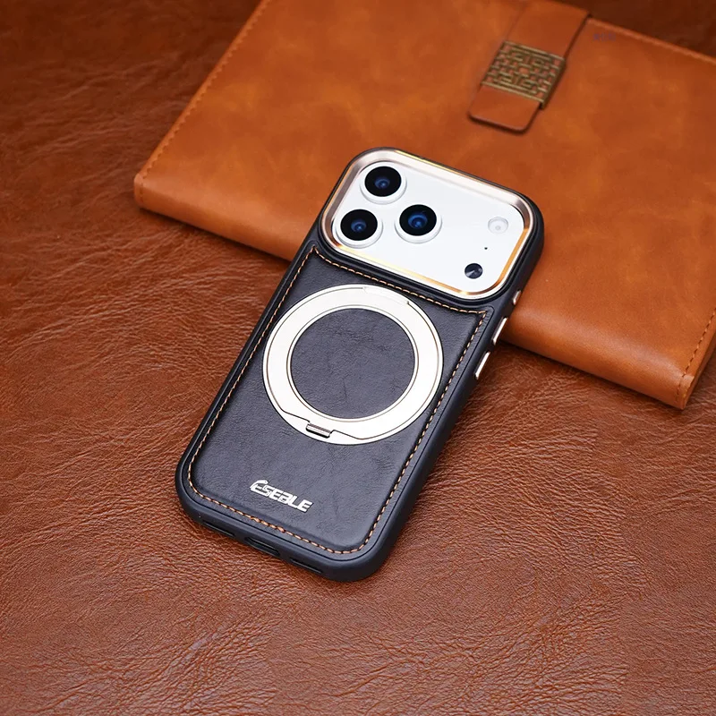 Rotating Magnet Ring Fold Stand Leather Magnetic Wireless Charging Phone Case For Apple iPhone 18 17 16 15 Pro Max Armor Cover