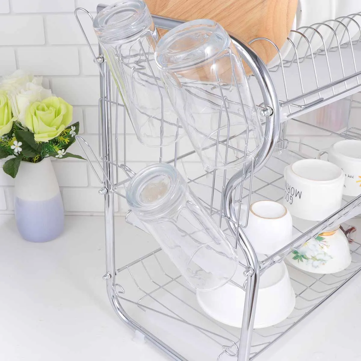 

3 Layer Kitchen Dish Drying Rack Heavy Duty Iron Art Stable Stand Plates Mugs Bowls Storage Organizer Rustproof Dishes Cutlery